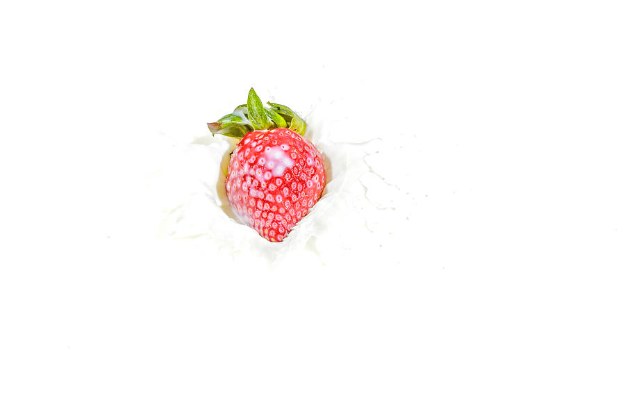 Strawberry in Milk #3 Photograph by Peter Lakomy