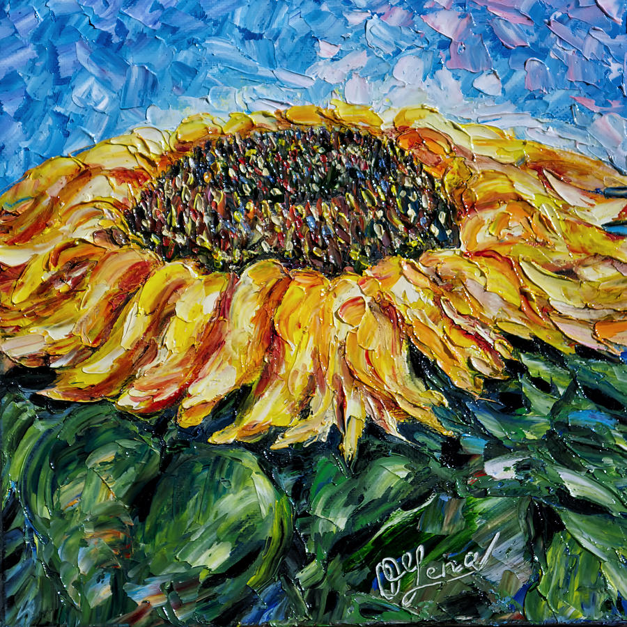 Sunflower  Painting by Lena Owens - OLena Art Vibrant Palette Knife and Graphic Design