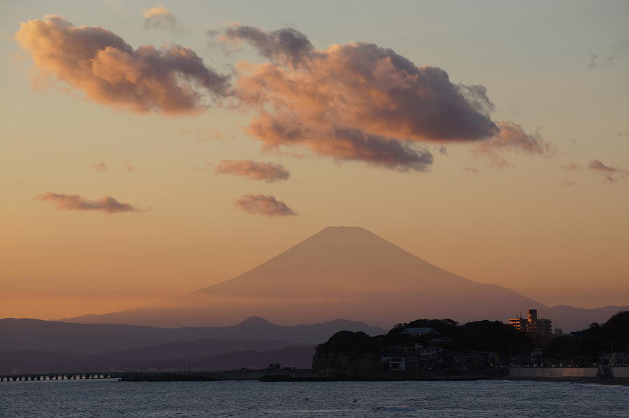 Sunset Mt.fuji Viewed From Beach #3 Photograph by Taro Hama @ E-kamakura