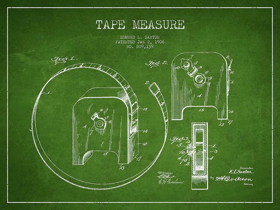 Vintage Digital Art - Tape measure Patent Drawing from 1906 #3 by Aged Pixel