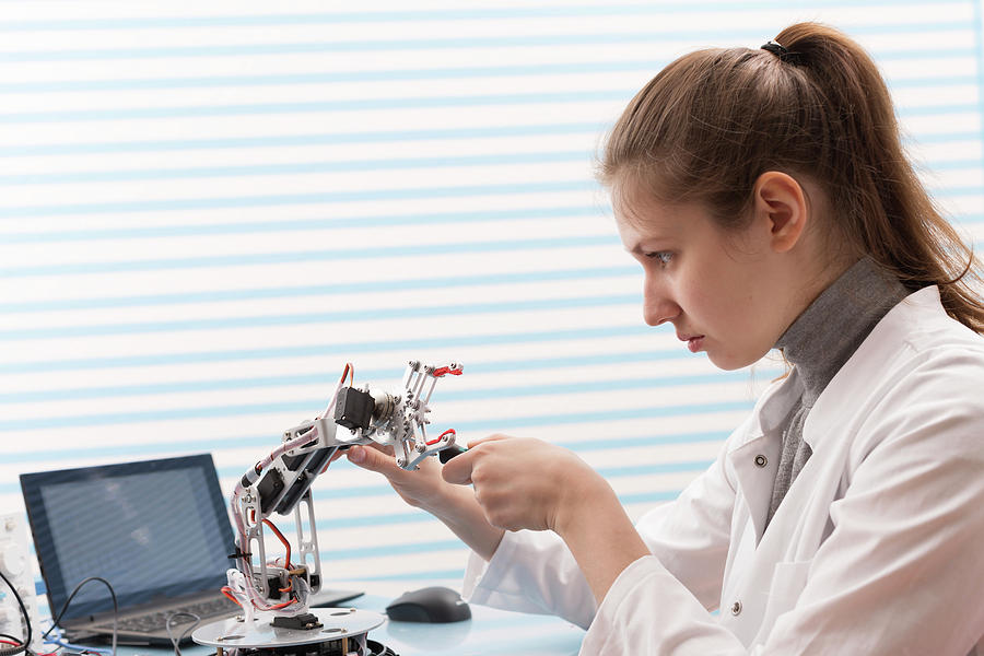 Female Photograph - Technician Soldering Wires In Lab by Wladimir Bulgar/science Photo Library Female Photograph - Technician Soldering Wires In Lab by Wladimir Bulgar/science Photo Library