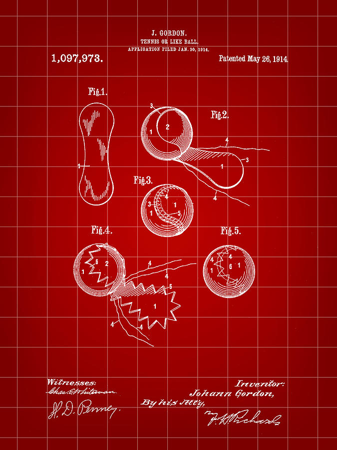 Tennis Digital Art - Tennis Ball Patent 1914 - Red by Stephen Younts