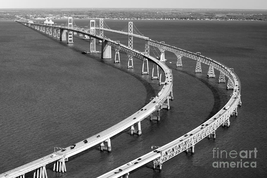 Black And White Photograph - The Chesapeake Bay Bridge #3 by Bill Cobb