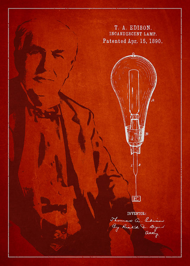 Thomas Edison Incandescent Lamp Patent Drawing From 1890 Digital Art By