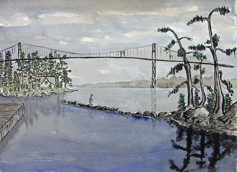 Landscape Painting - Thousand Islands Bridge #2 by Robert P Hedden