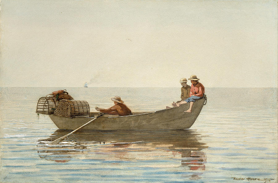 Three Boys in a Dory with Lobster Pots Painting by Winslow Homer
