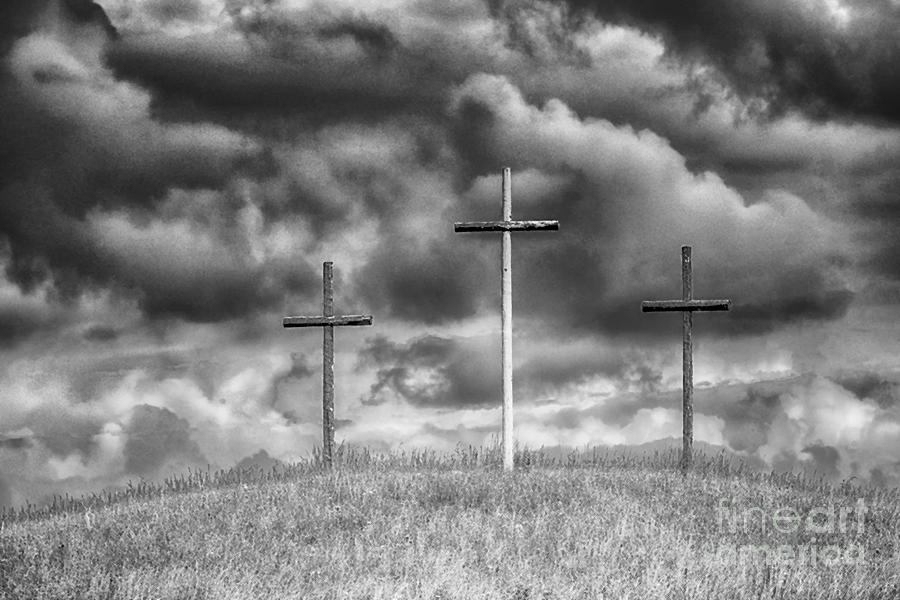 Three Crosses On Hill Photograph