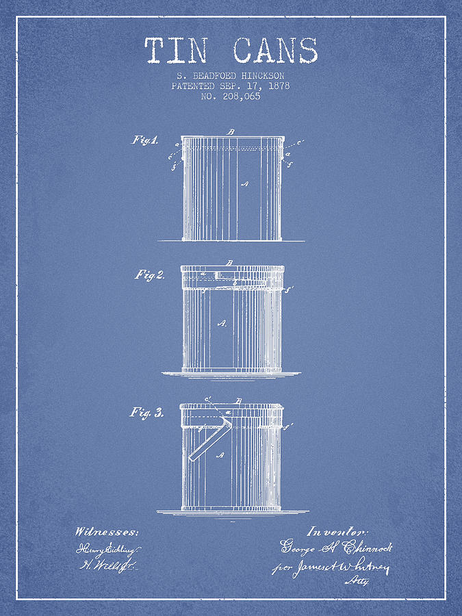 Beer Digital Art - Tin Cans Patent Drawing from 1878 #3 by Aged Pixel