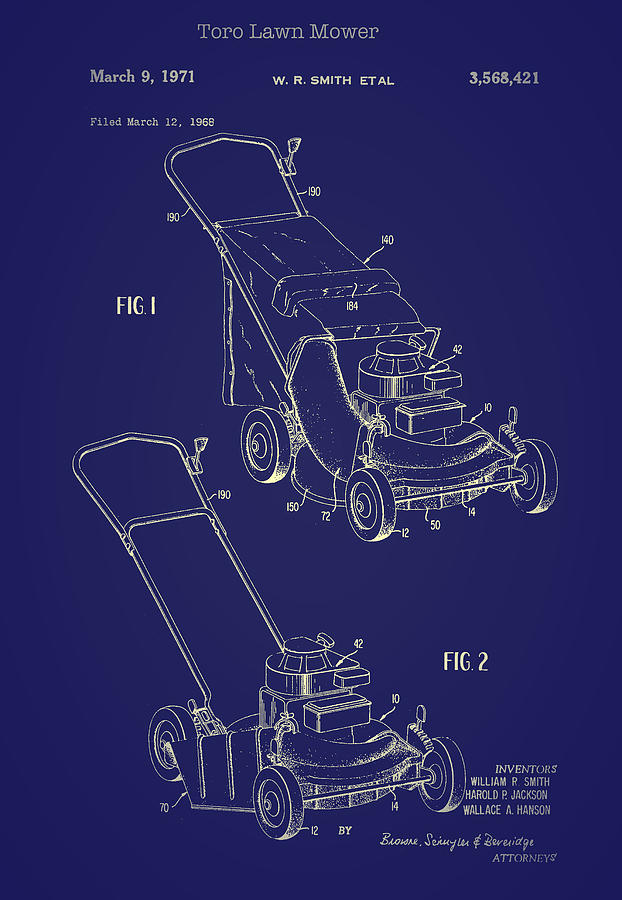 Toro Lawn Mower Patent 1971 #3 Drawing by Mountain Dreams