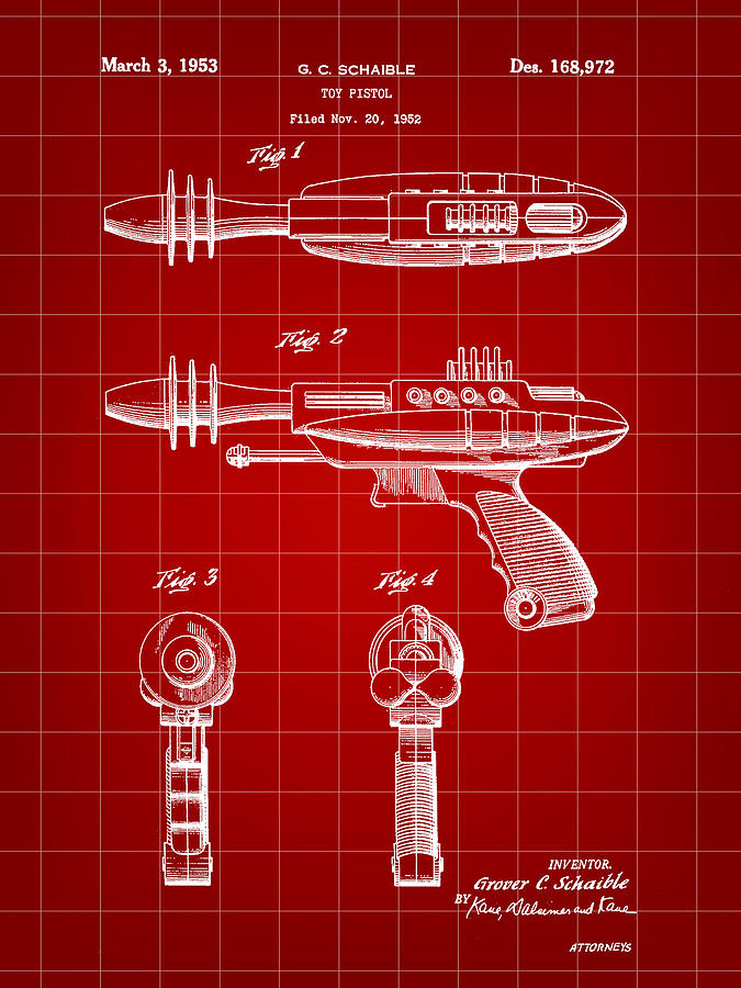 Science Fiction Digital Art - Toy Ray Gun Patent 1952 - Red by Stephen Younts