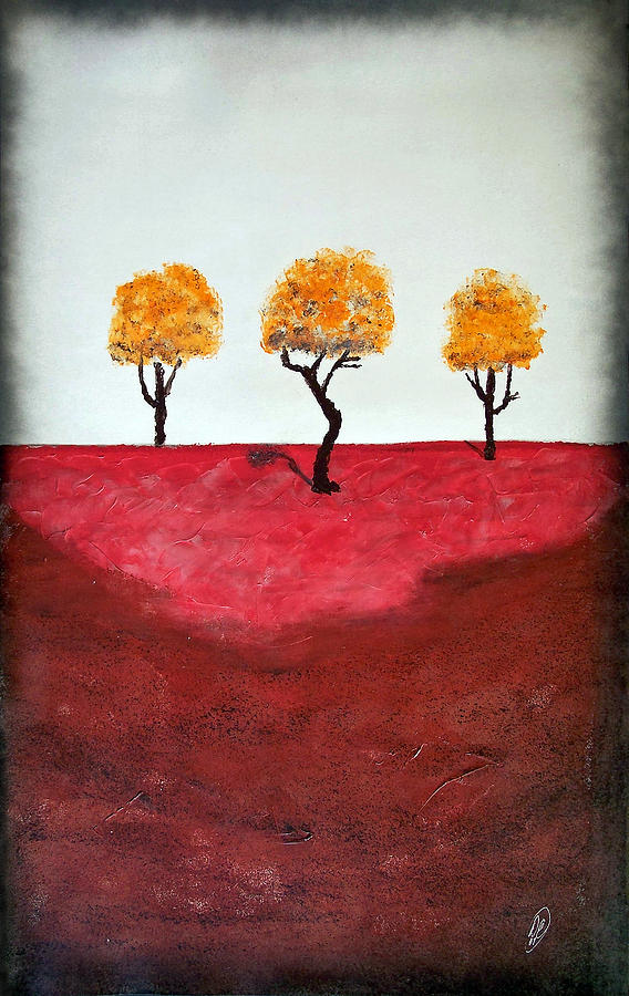 3 Trees on Red Painting by Dan Engh