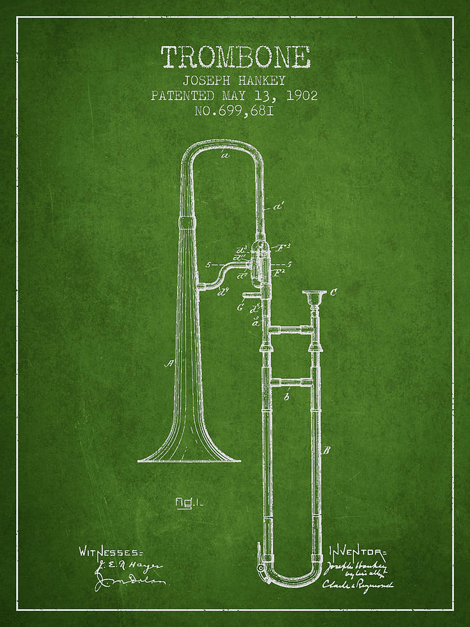 Trombone Patent From 1902 - Green Digital Art