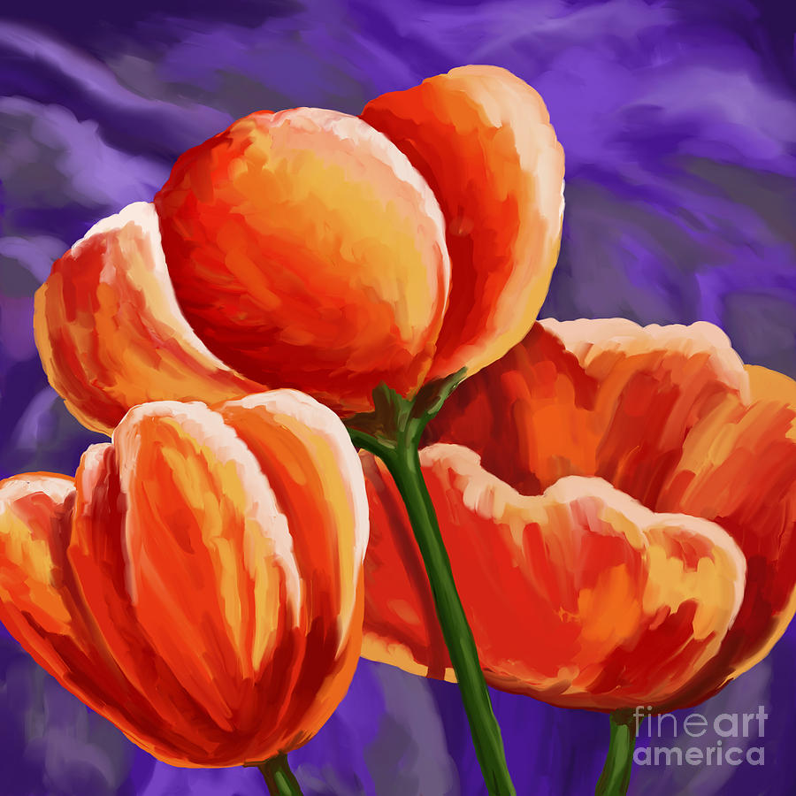 3 Tulips Red Purple Painting by Tim Gilliland