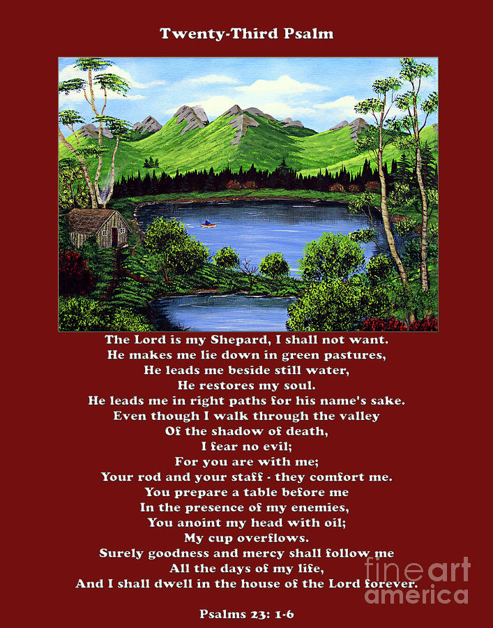 Twin Ponds and 23 Psalm on Red #3 Painting by Barbara A Griffin
