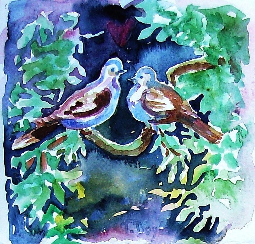 Two Turtle  Doves #1 Painting by Trudi Doyle