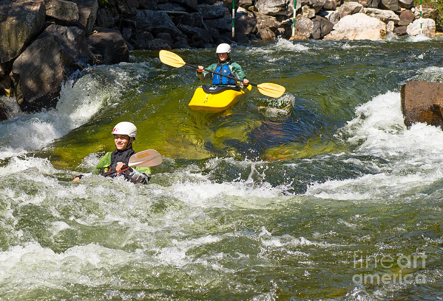 Two whitewater kayaks #3 Photograph by Les Palenik
