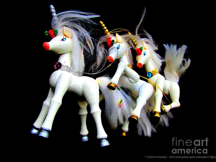 3 Unicorns Romping Digital Art by Peter Ogden