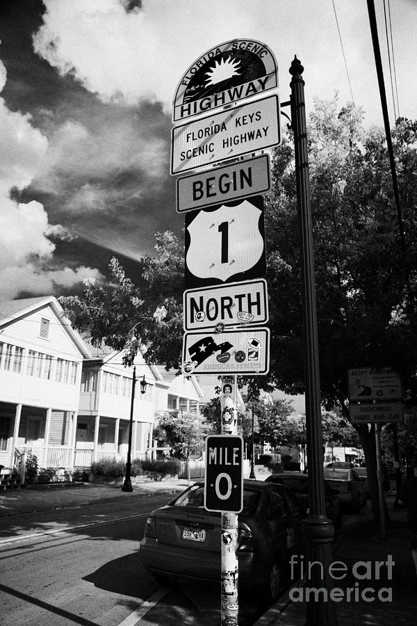 Sign Photograph - Us Route 1 Mile Marker 0 Start Of The Highway Key West Florida Usa #3 by Joe Fox