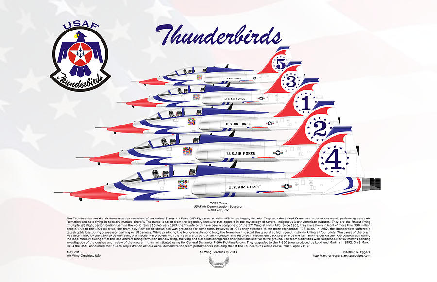 USAF Thunderbirds T-38A Talon FLAG BACKGROUND Digital Art by Arthur Eggers