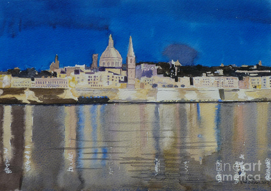 Skyline Painting - Valletta Malta by Godwin Cassar