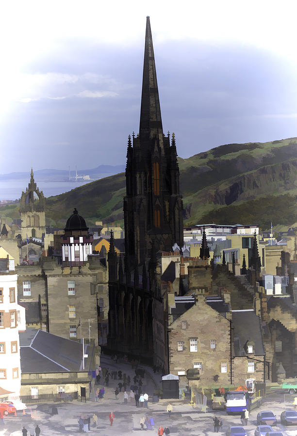 Architecture Digital Art - View of The Hub as seen from the heights of the Edinburgh Castle #3 by Ashish Agarwal