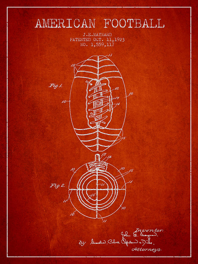 Football Digital Art - Vintage American Football Patent Drawing from 1923 #5 by Aged Pixel