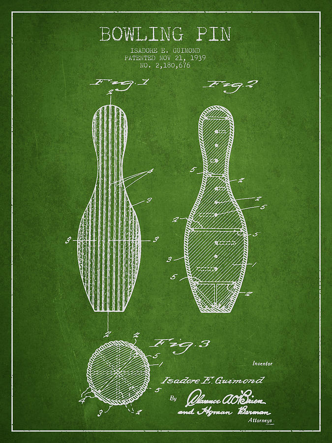 Vintage Digital Art - Vintage Bowling Pin Patent Drawing from 1939 #4 by Aged Pixel