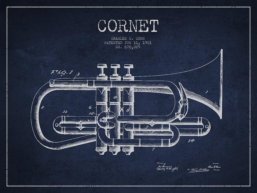 Vintage Cornet Patent Drawing From 1901 Digital Art