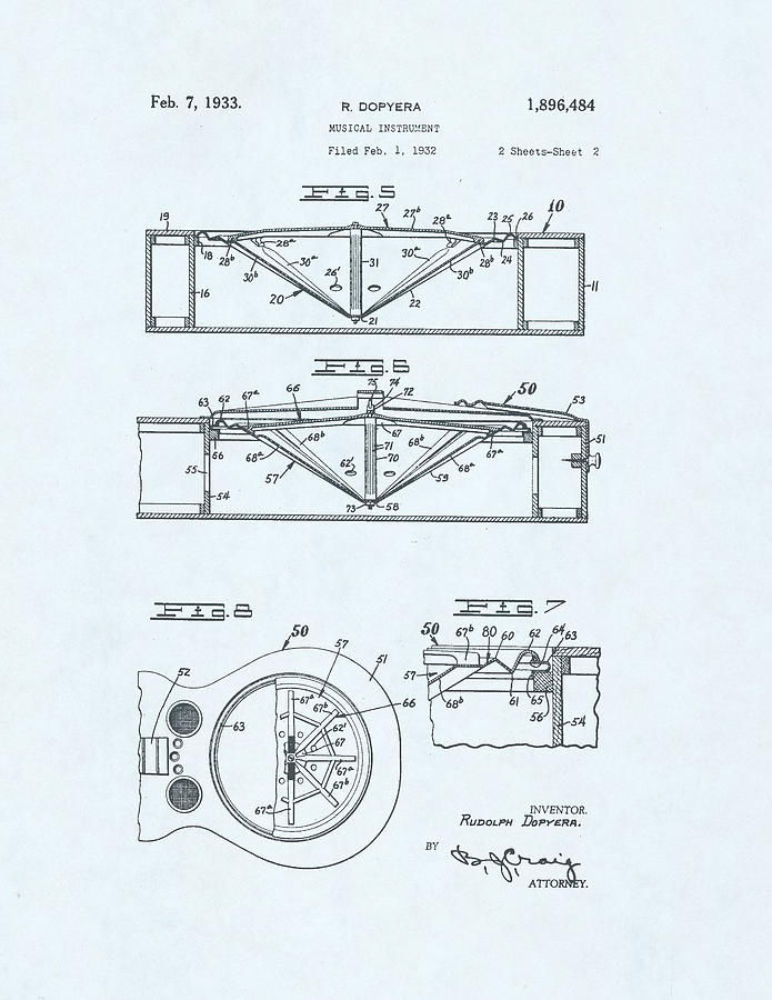 Guitar Patent Drawing On A Blue Background Drawing by Steve Kearns