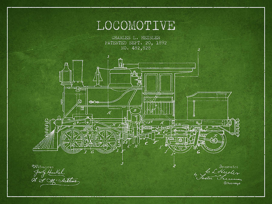 Vintage Locomotive Patent From 1892 Digital Art