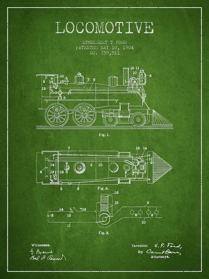 Vintage Digital Art - Vintage Locomotive patent from 1904 #4 by Aged Pixel