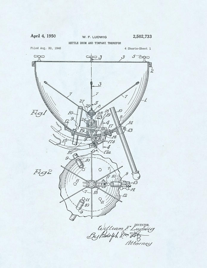 Kettle Drum Patent Drawing on Blue Background #2 Drawing by Steve Kearns