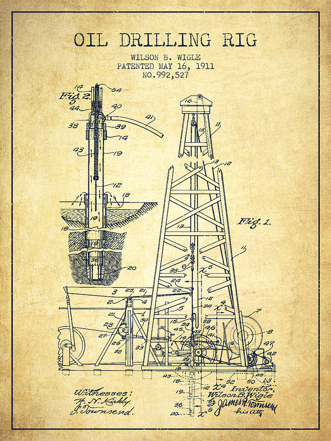 Vintage Drawing - Vintage Oil drilling rig Patent from 1911 #6 by Aged Pixel