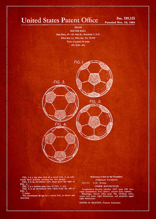 Vintage Soccer Ball Patent Drawing From 1964 Digital Art