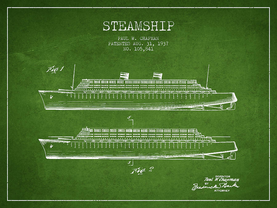 Boat Digital Art - Vintage Steamship patent from 1937 #1 by Aged Pixel