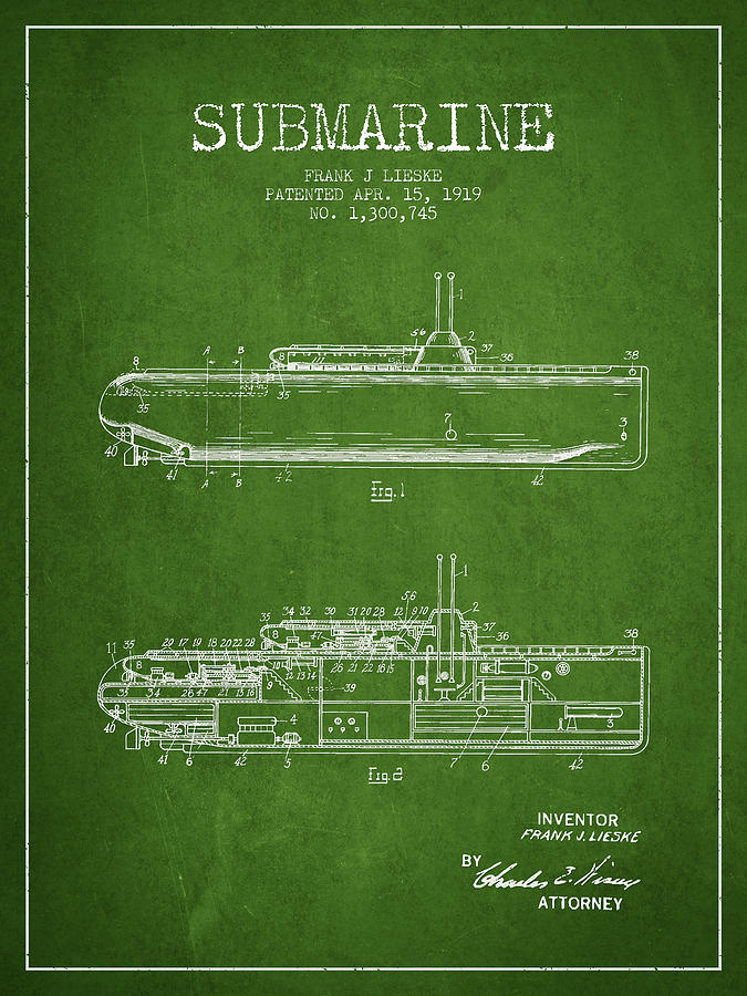 Vintage Submarine Patent From 1919 Digital Art