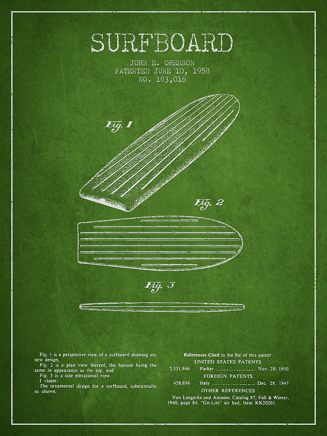 Vintage Surfboard Patent From 1958 Digital Art By Aged Pixel