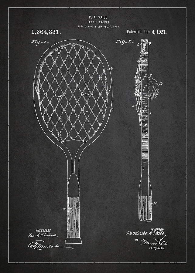Tennis Digital Art - Vintage Tennnis Racket Patent Drawing from 1921 #2 by Aged Pixel