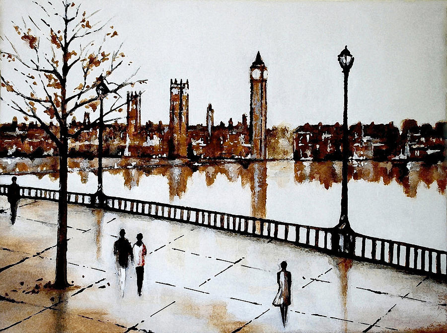 Walk by the Thames Painting by Indira Mukherji | Fine Art America