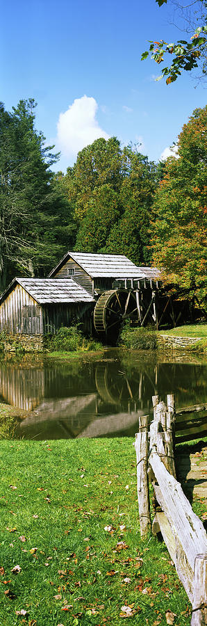 Vertical Photograph - Watermill Near A Pond, Mabry Mill, Blue by Panoramic Images Vertical Photograph - Watermill Near A Pond, Mabry Mill, Blue by Panoramic Images
