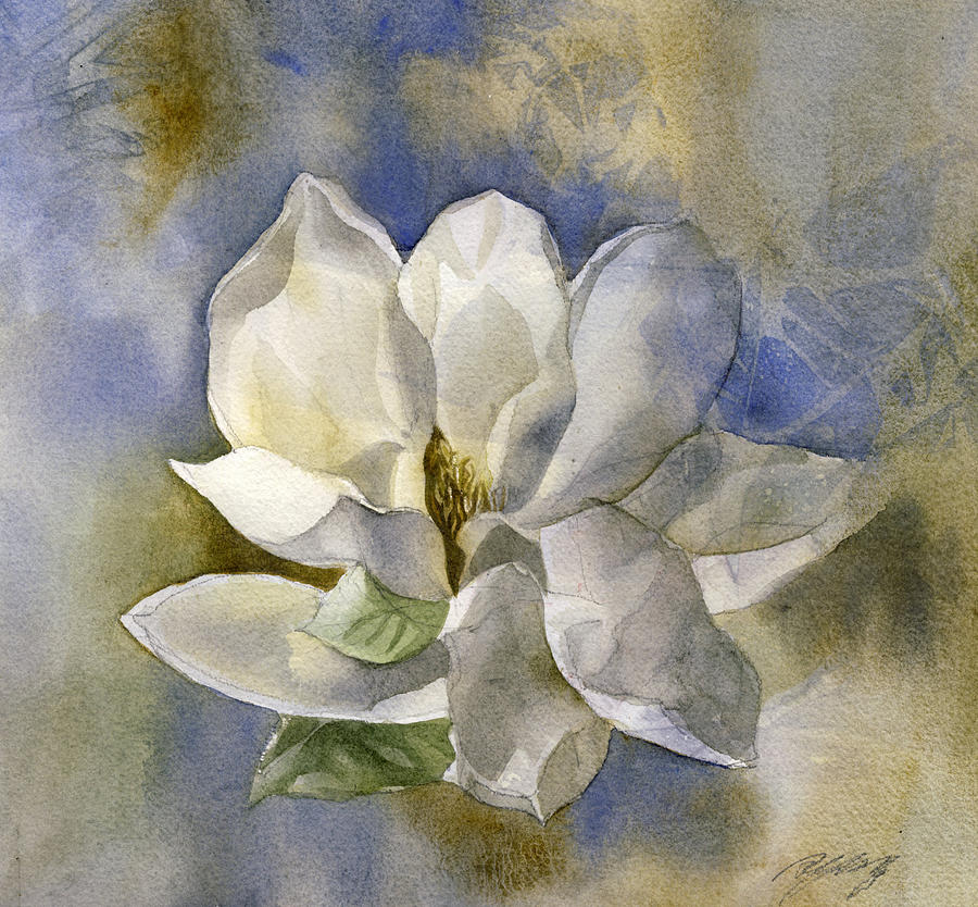 White Magnolia With Blues #4 Painting by Alfred Ng