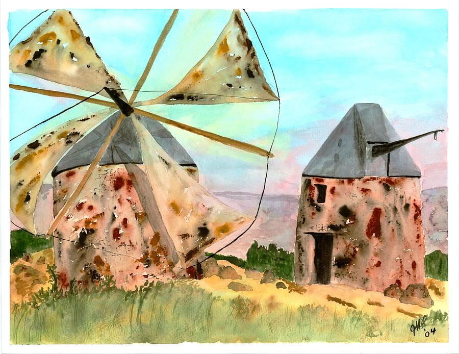 Windmills Painting by Joyce Ann Burton-Sousa
