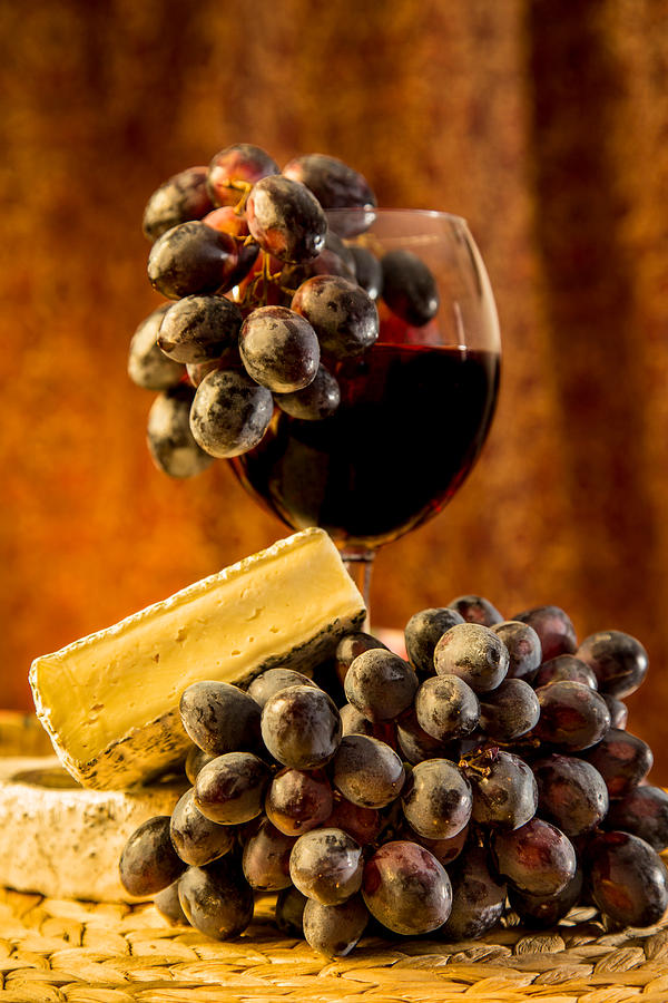 Wine And Brie Cheese Photograph