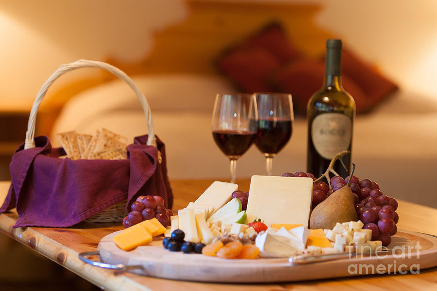 Wine and cheese in a luxurious hotel room. #3 Photograph by Don Landwehrle