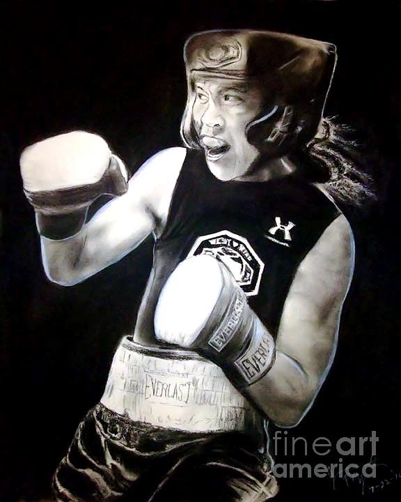 Portrait Drawing - Womans Boxing Champion Filipino American Ana Julaton #2 by Jim Fitzpatrick