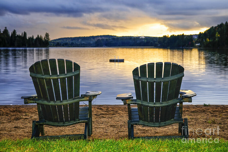 Wooden Chairs At Sunset On Beach 2 Photograph