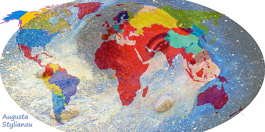 World Map and Barack Obama Stars #1 Painting by Augusta Stylianou