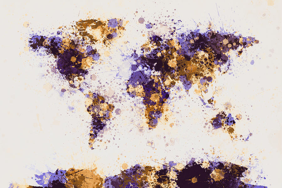 World Map Paint Splashes #3 Digital Art by Michael Tompsett