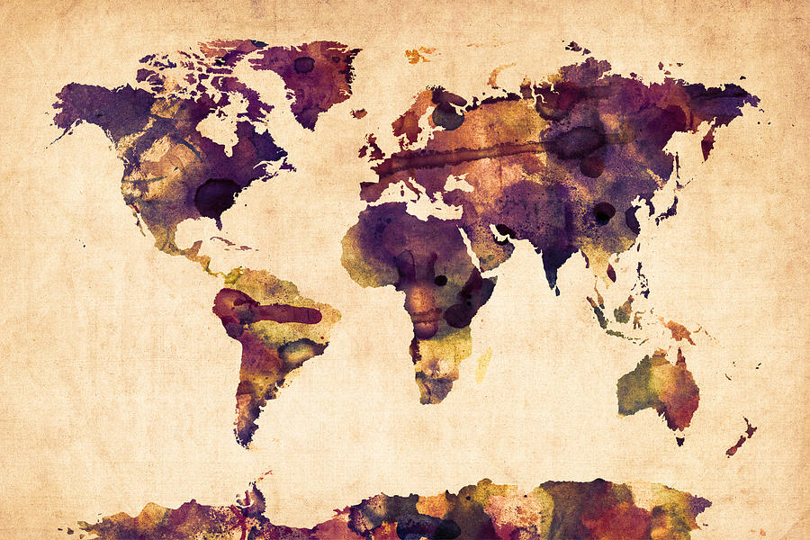 Map Of The World Digital Art - World Map Watercolor by Michael Tompsett