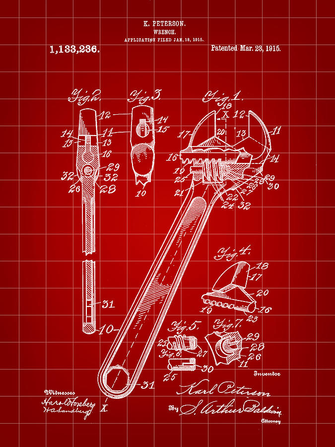 Wrench Patent 1915 - Red Digital Art by Stephen Younts